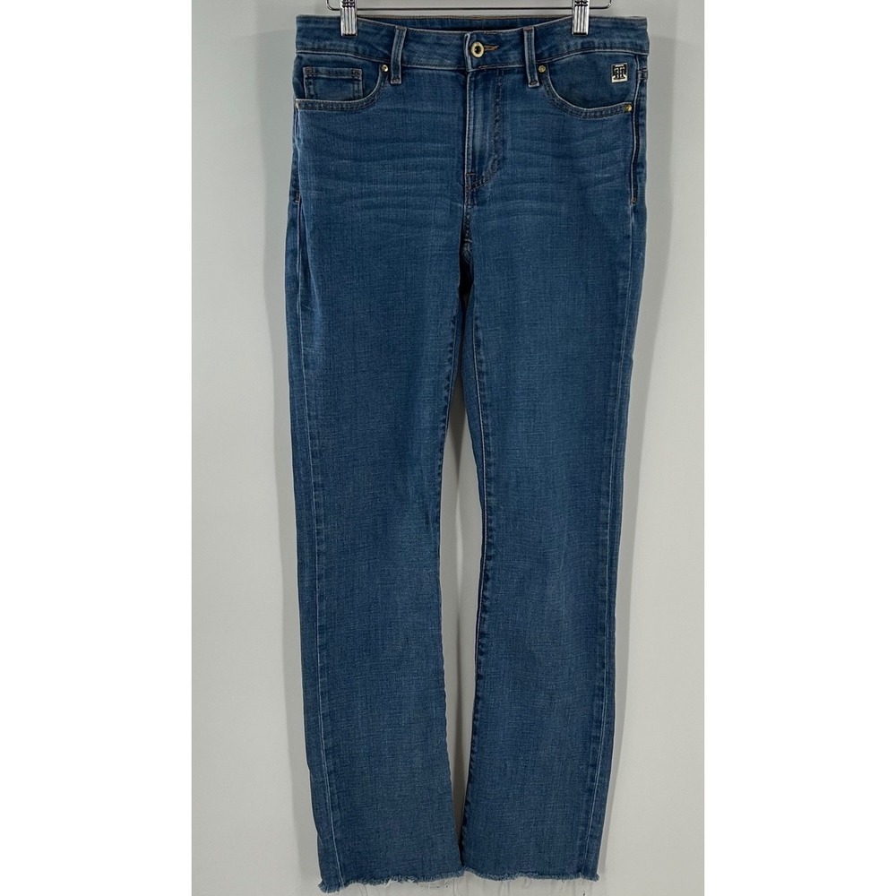 Tommy Hilfiger Straight Leg Raw Hem Jeans Medium Wash Blue Denim Womens Size 2